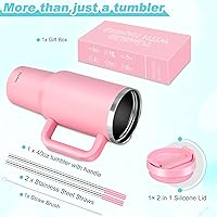 Vista 2 de 40 oz Tumbler with Handle and Straw, 2 in 1 Lid, Vacuum Insulated Stainless Steel Double Wall Water Bottle Travel Mug - Holiday Gifts for Women Men