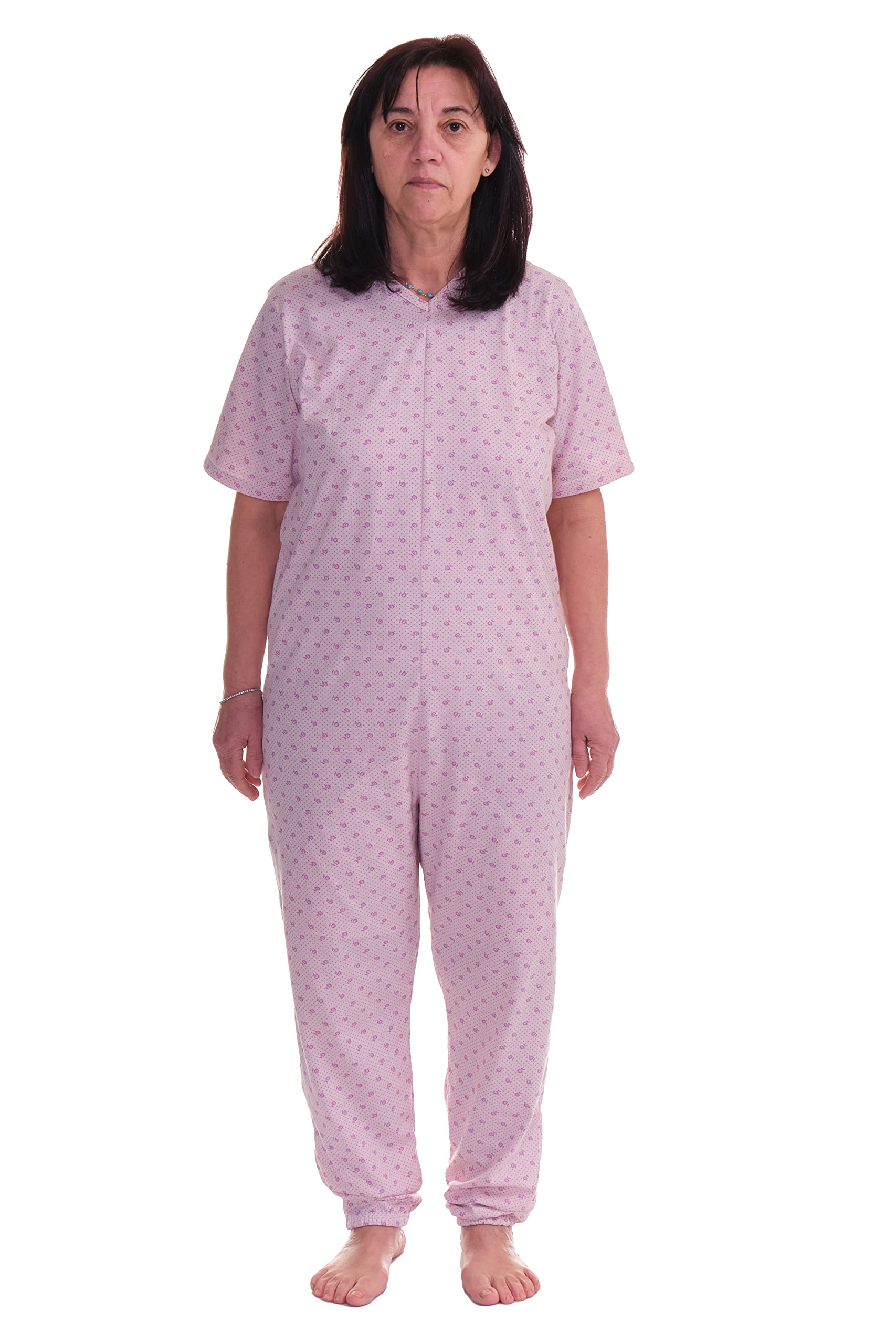 FERRUCCI COMFORT Pijama Tutone Sanitario Sentimiento Manga Corta 1 Cremalleras/Cremallera Trasera Espalda Verano (Rosa, L)
