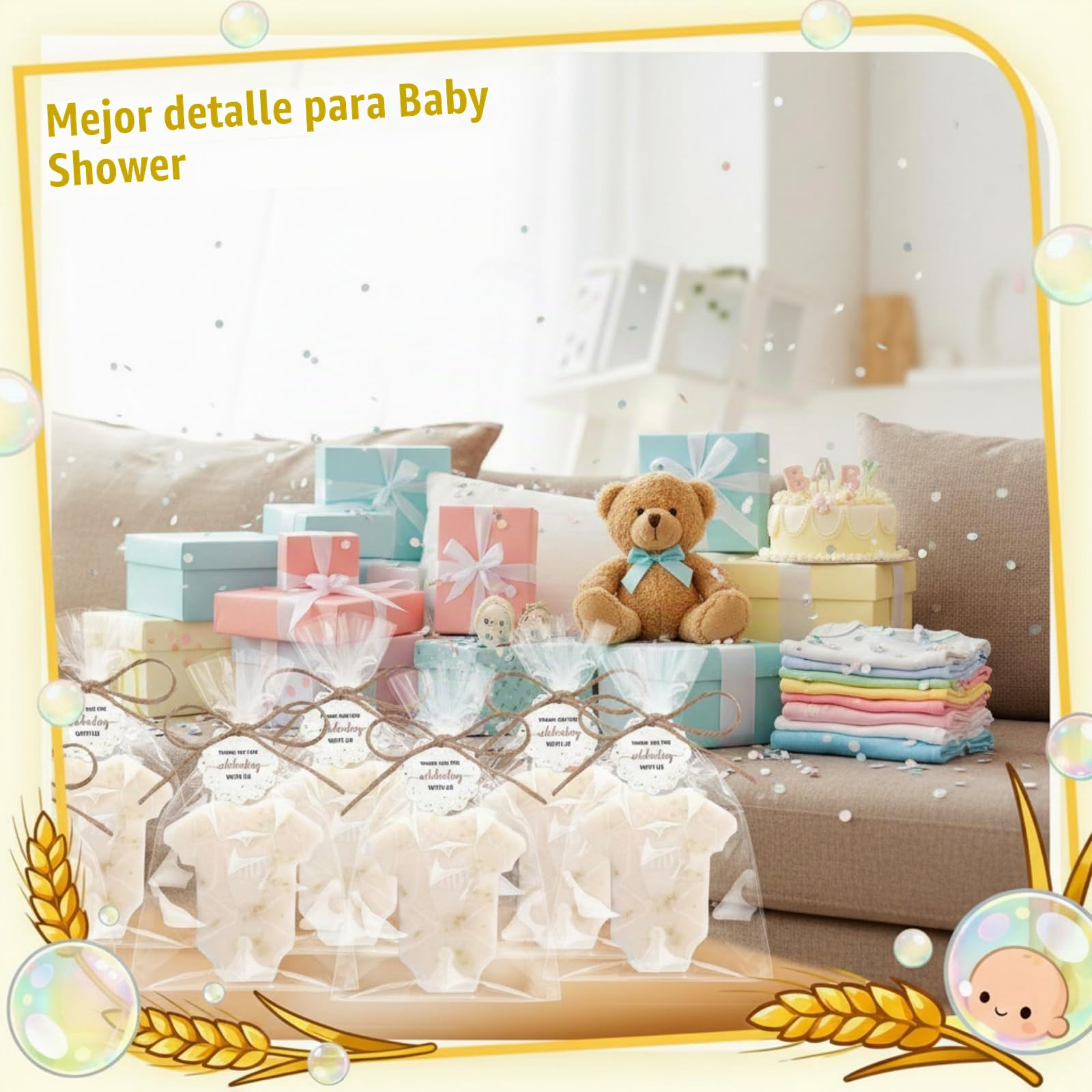 Leelosp 20 juegos de jabón para baby shower, regalos para invitados, mini jabones de ropa, regalo a granel, bonito jabón hecho a mano con etiquetas de agradecimiento y bolsas para juegos de baby