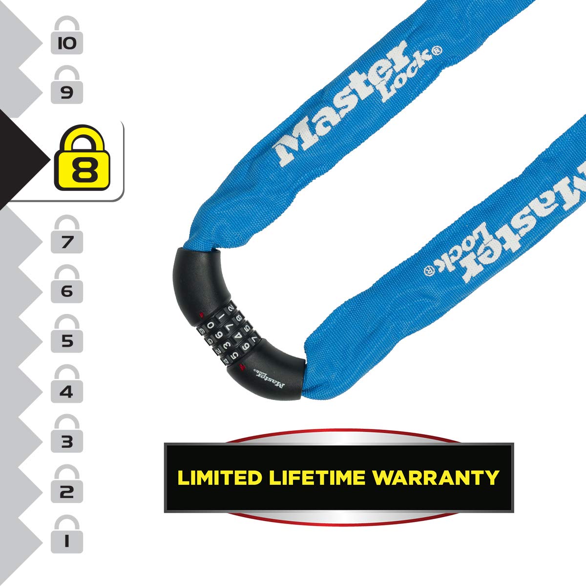 Zabezpieczenie łańcuchowe do roweru MASTER LOCK Zamek szyfrowy Łańcuch 90 cm Kolor losowy 8392EURDPROCOL