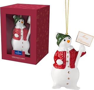 Villeroy & Boch Christmas Classics Ornament : Snowman | Multicolored porcelain snowman ornament, hand wash only, real gold highlights add festive sparkle to the tree