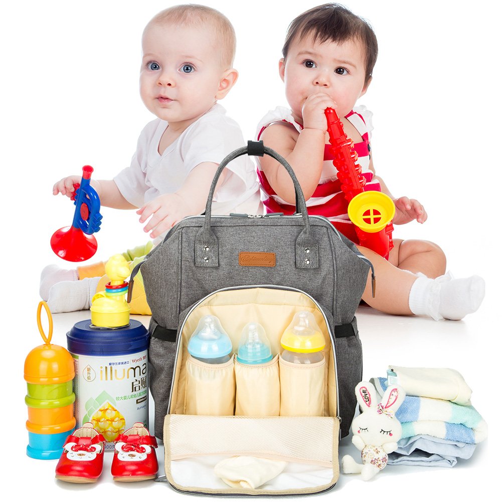 borsa zaino porta pannolini, impermeabile, multifunzione, di grande capacità; organizer da viaggio con tappetino per il cambio, una borsa termica per biberon e clip per passeggino