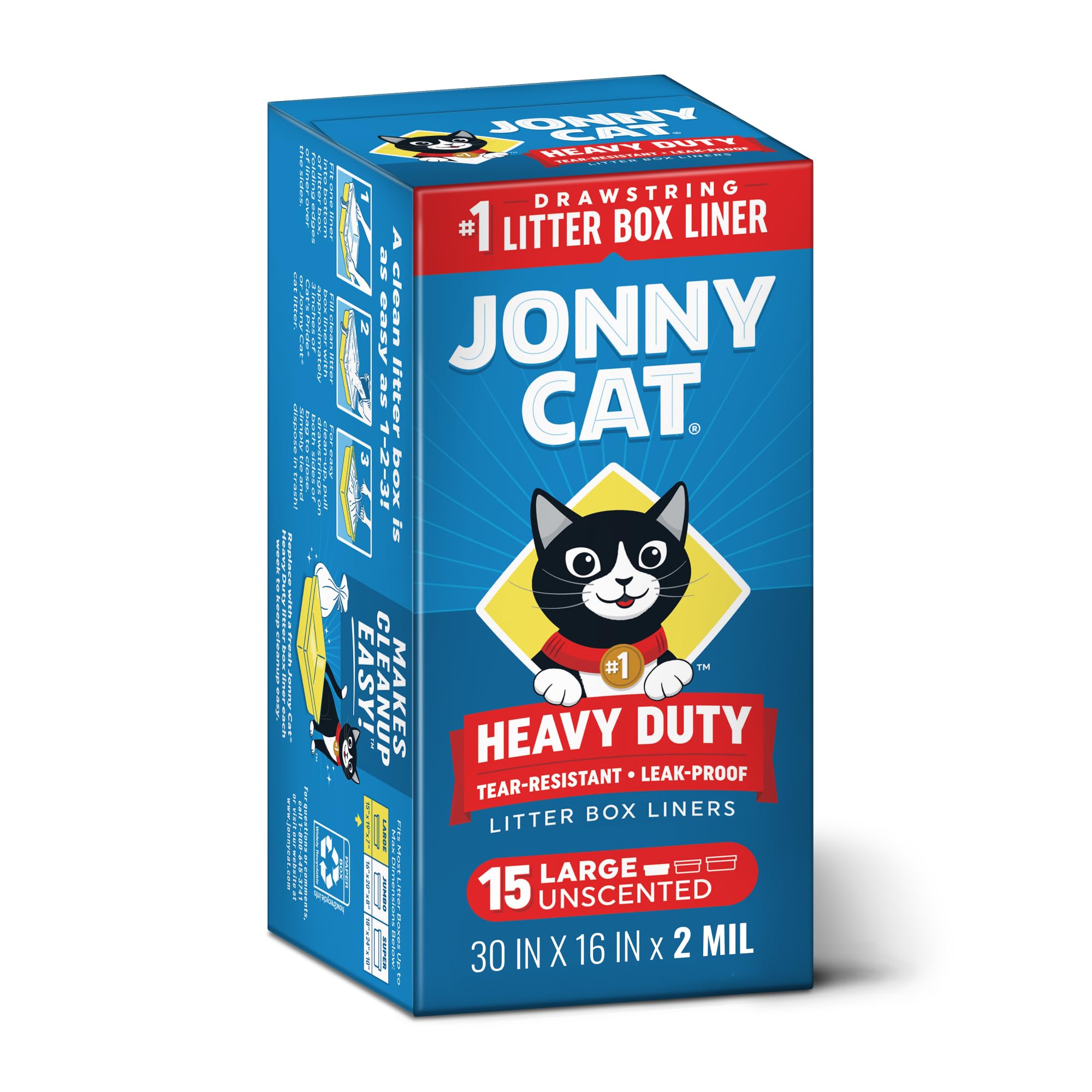 Jonny Cat Heavy Duty Tear-Resistant Litter Box Liners, Large, 30in x 16in, 15ct