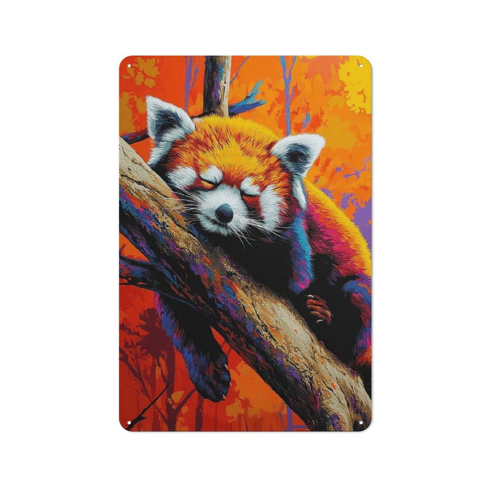 Junmoney Colorful Red Panda In Autumn Forest Retro Metal Sign 30X20cm Featuring Home Bar Decor For Pub, Home Bar, Shed Or Man Cave