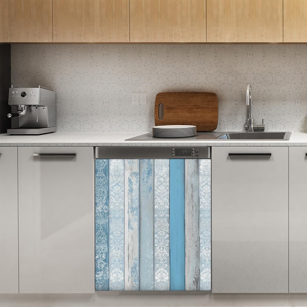 Mexpekil Adesivo decorativo per lavastoviglie in legno con motivo floreale, 58 x 66 cm, adesivo decorativo per lavapiatti per porta d'ingresso, impermeabile, pannello magnetico per elettrodomestici da
