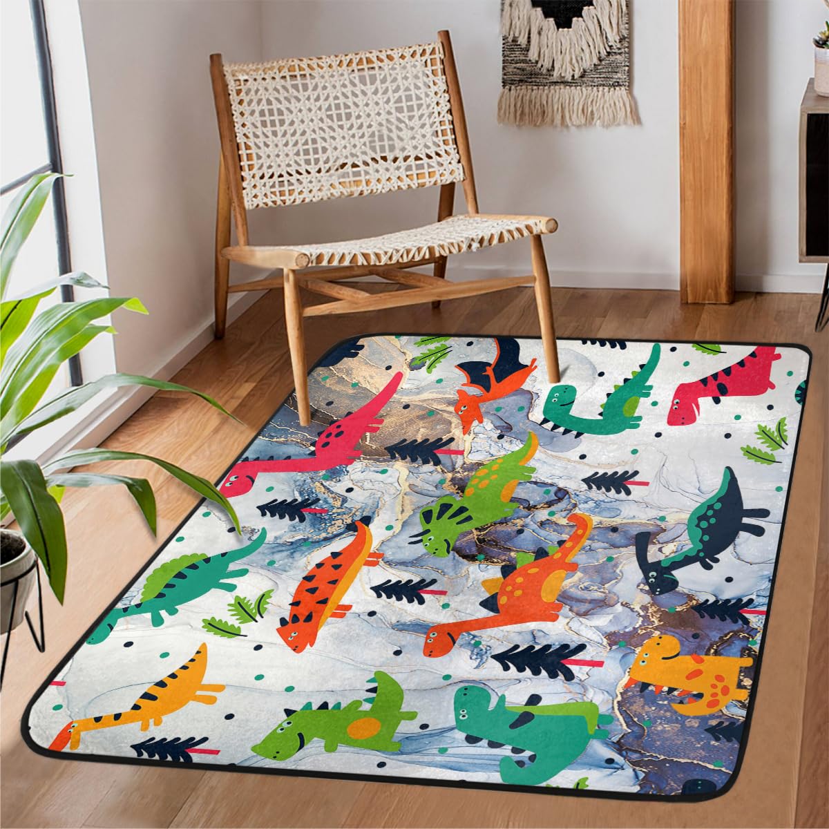 Tapis de chambre enfant marbre et dinosaure pour un espace de jeu sain