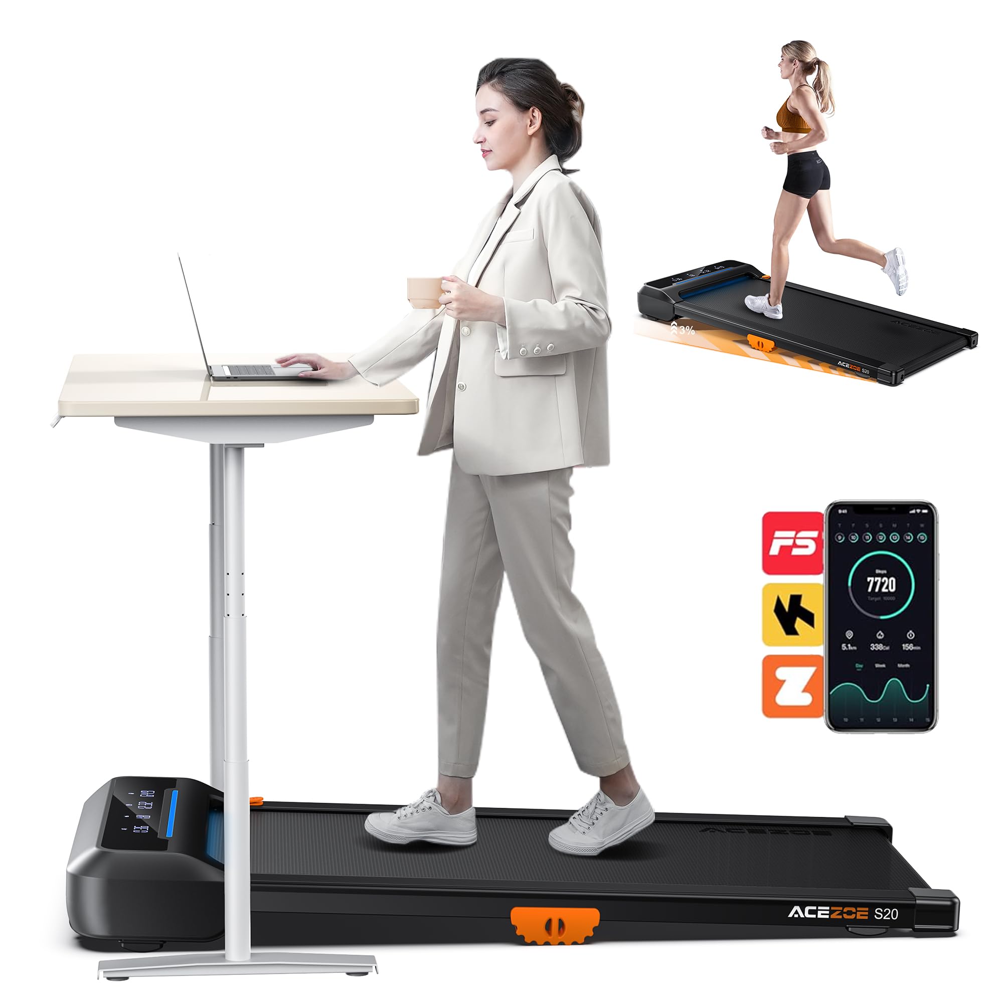 Walking Pad Treadmill with Incline, Under Desk Treadmills for Home Office, 10% Manual Incline Portable Treadmill with Remote Control/APP and Standing Anti-Slip, 265lb Capacity, 2.5HP Low-Noise