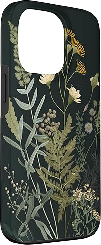 Miniatura 3 de Funda para iPhone 13 Pro Olive Green Boho Botanical Wildflowers