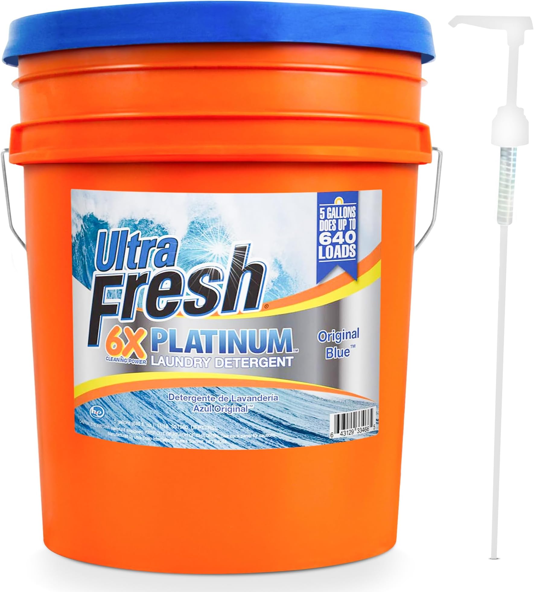 Ultra Fresh 6X Platinum 5 Gallon Liquid Laundry Detergent, Concentrated Laundry Soap with Deep Cleaning Power for Washing Machine, Original Blue
