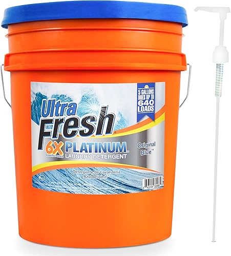 Vista 55 de Ultra Fresh Platinum Original Blue PLUS - Detergente líquido para ropa suavizante HE. Concentrado; hace hasta 640 cargas. Compara