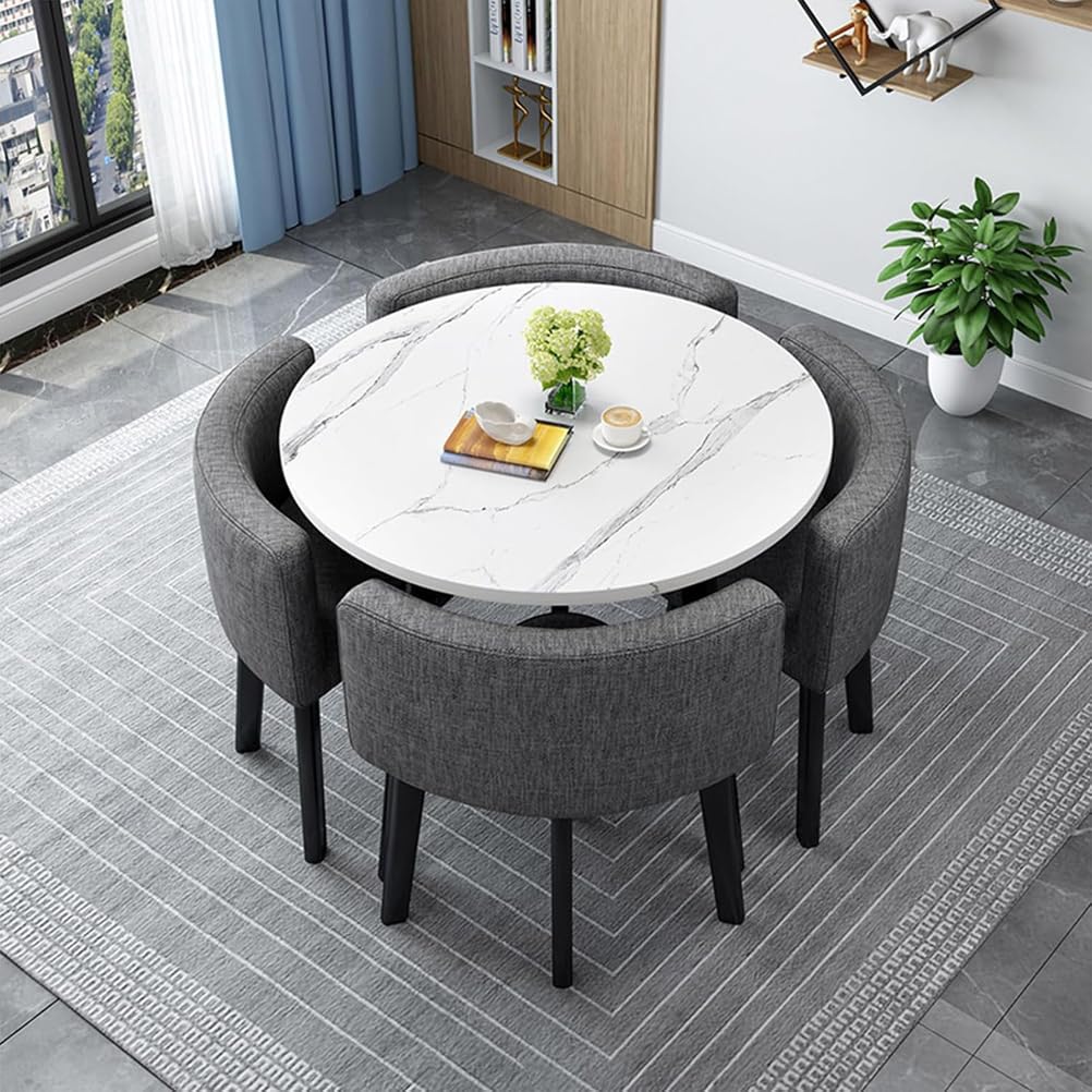 AYCDL Modern Dining Table Set with 4 Durable Chairs Compact Round/Square Kitchen Furniture Ideal for Home Conference and Meeting Rooms 90cm Size Stylish Rec,11-80cm
