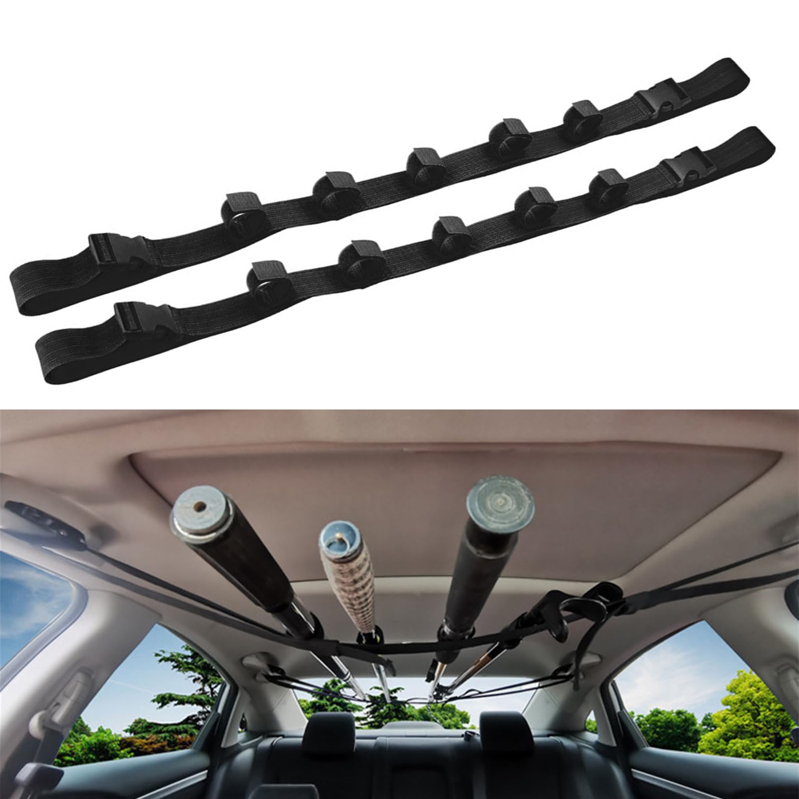 Nansitor Car Fishing Rod Holder for SUV, Fishing Pole Holder Roof Rack Inside, 5 Rod Capacity, Heavy Duty Nylon Adjustable 30-54 Inch, Fishing Pole Hanger Straps for SUV/Wagons/Van/Jeep/Truck