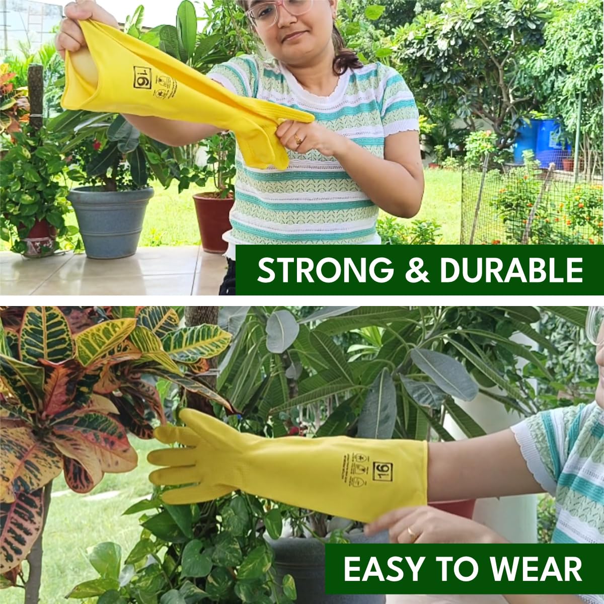 Casa De Amor Long Heavy Duty Latex Rubber Gardening Gloves – Waterproof & Reusable Garden Gloves for Home, Farming, Agriculture & Dairy Use – 0.55mm Thick, Yellow (1 Pair) (16 Inches Length) - Image 4 thumbnail