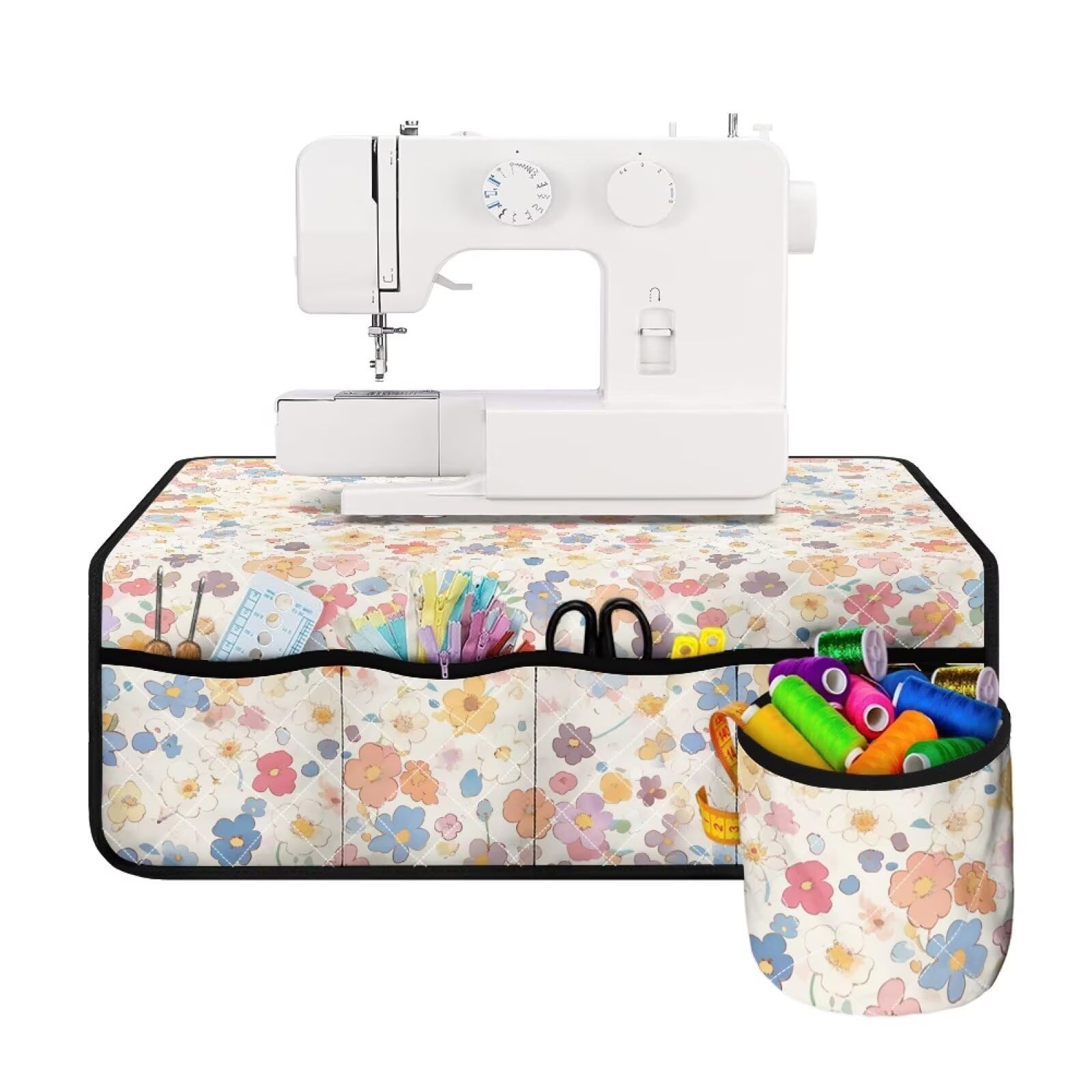Dustproof Mat for Sewing Machine for Table with Pocket Sewing Accessories Fits Most Standard Sewing Machines Anti-Stains Decorative Pad Organizer - Floral Print