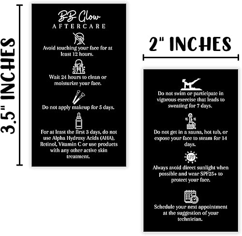 Miniatura 3 de BB Glow Tarjetas de cuidado posterior, paquete de 50, tamaño de tarjeta de visita de 2 x 3.5 pulgadas, microneedled BB Glow negro con diseño blanco