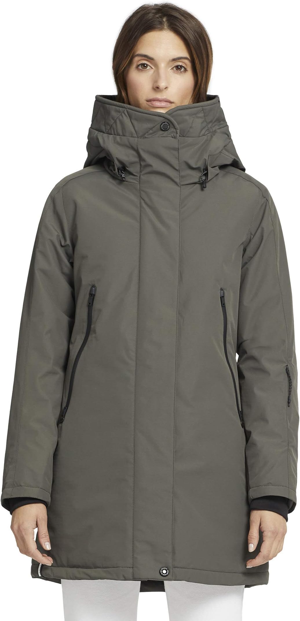 khujo Zehra women's jacket with hood, long winter jacket with two-way zip. - Grey - Large