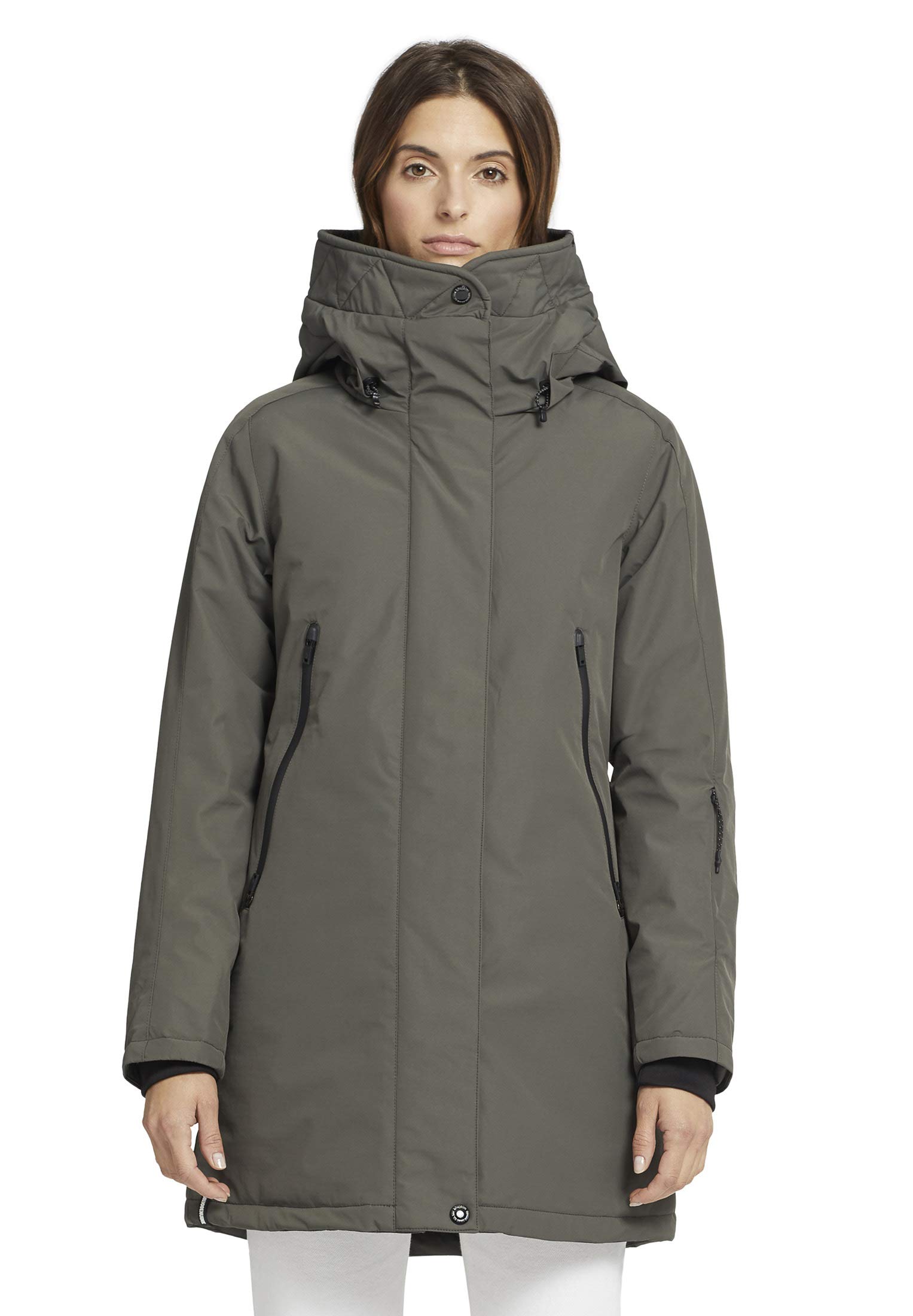 khujo Zehra women's jacket with hood, long winter jacket with two-way zip. - Grey - Large