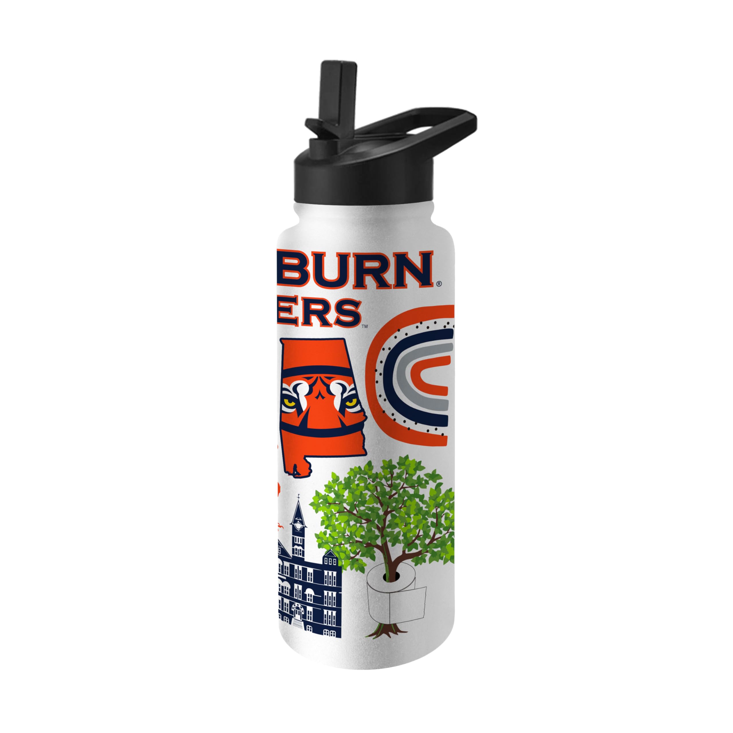 Logo Brands NCAA Native 34 oz Quencher Water Bottle - | Local Icons Design | Double-Wall Insulated| Leak-Proof Lid &amp; Built-In Straw