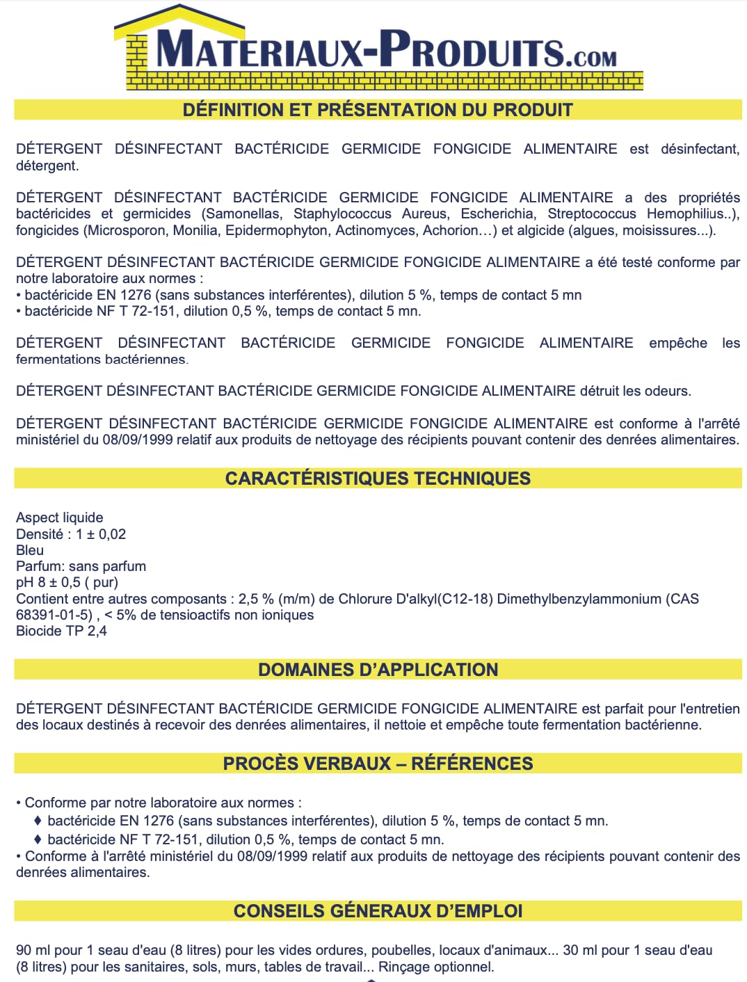 MATPRO Détergent désinfectant Bactericide Germicide fongicide Alimentaire 2 L Bleu