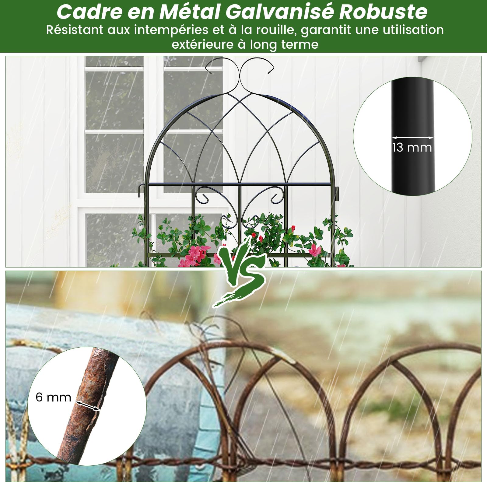 GOPLUS Lot de 2/4 Treillis Jardin pour Plantes Grimpantes, 1,8M/2,2M en Métal Galvanisé, Treillis Décoratif pour Légumes, Fleurs, Vignes (Arc Noir|50x180CM,2)