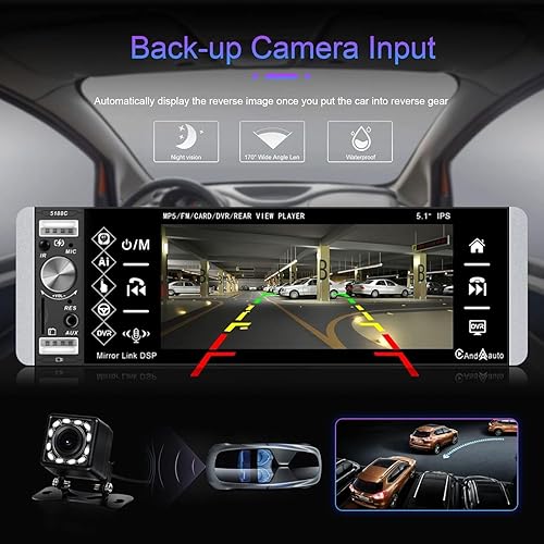 Miniatura 5 de Estéreo de automóvil de un solo DIN compatible con Apple Carplay Android Auto, METEESER estéreo Bluetooth de 5.1 pulgadas con cámara de respaldo,