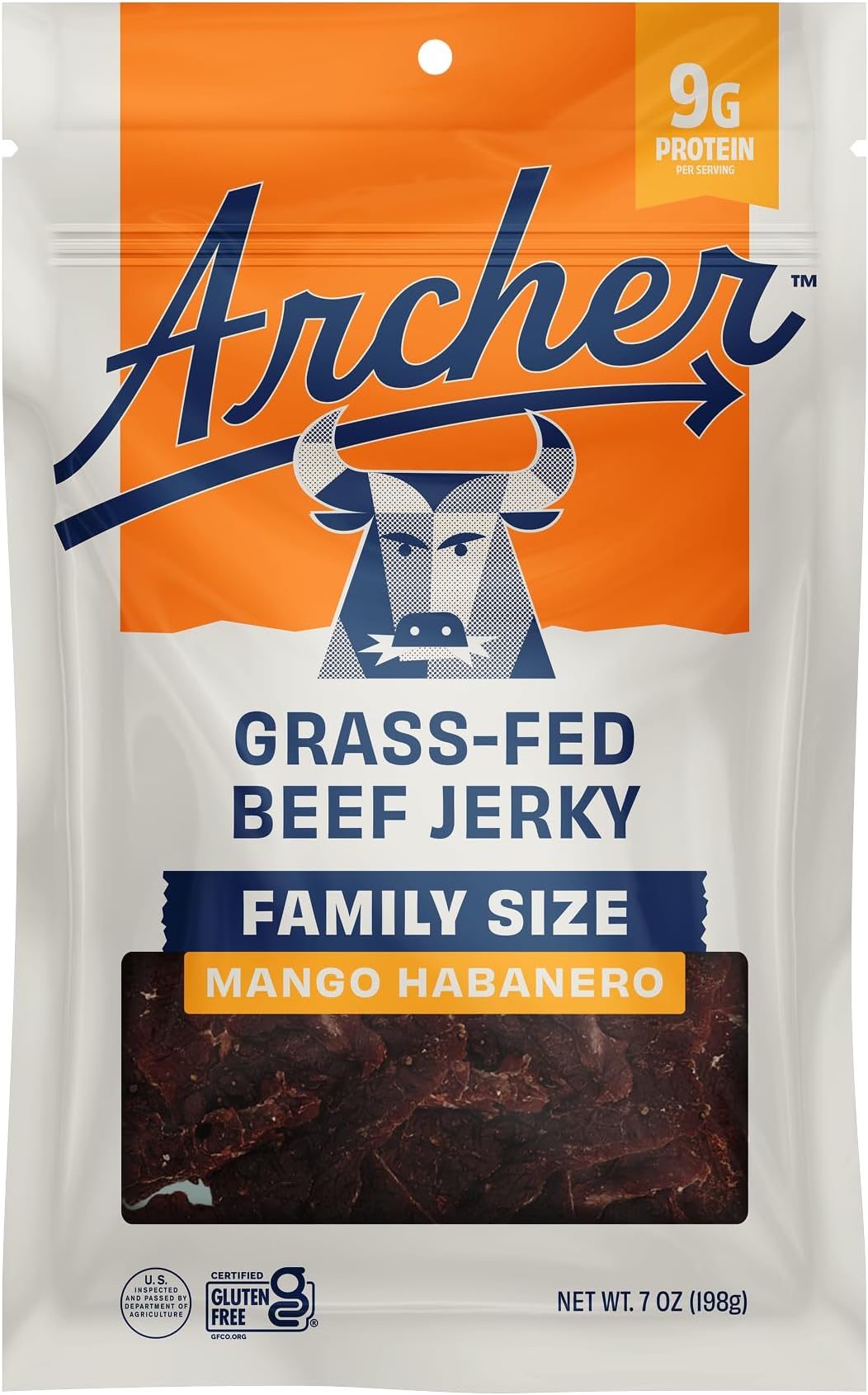 Archer Jerky Grass-Fed Beef Jerky - Beef Snack Pack Bulk, Individual Pack, Protein Snack, Gluten Free, Natural Ingredients, Paleo - Mango Habanero, 7 oz