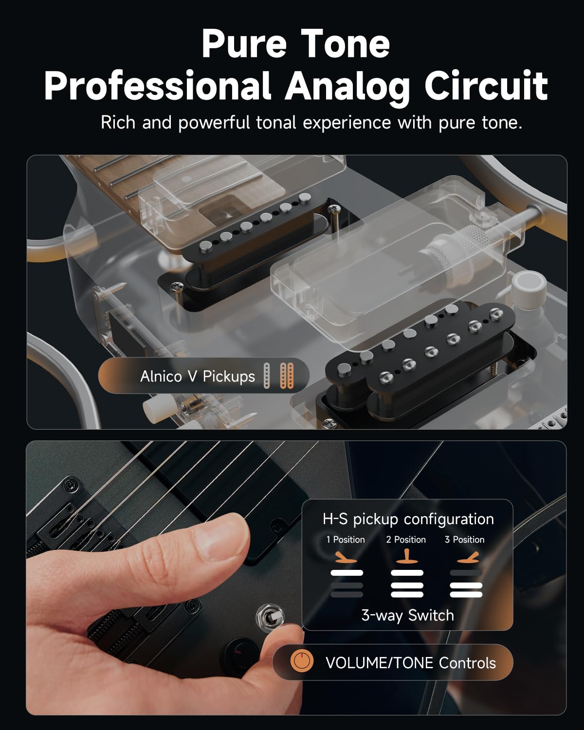 Donner HUSH X PRO E-Gitarren-Kit – Intelligente Reisegitarre mit Dutzenden voreingestellter Kombinationen, 7 Tone Sim Optionen, Midnight Glow