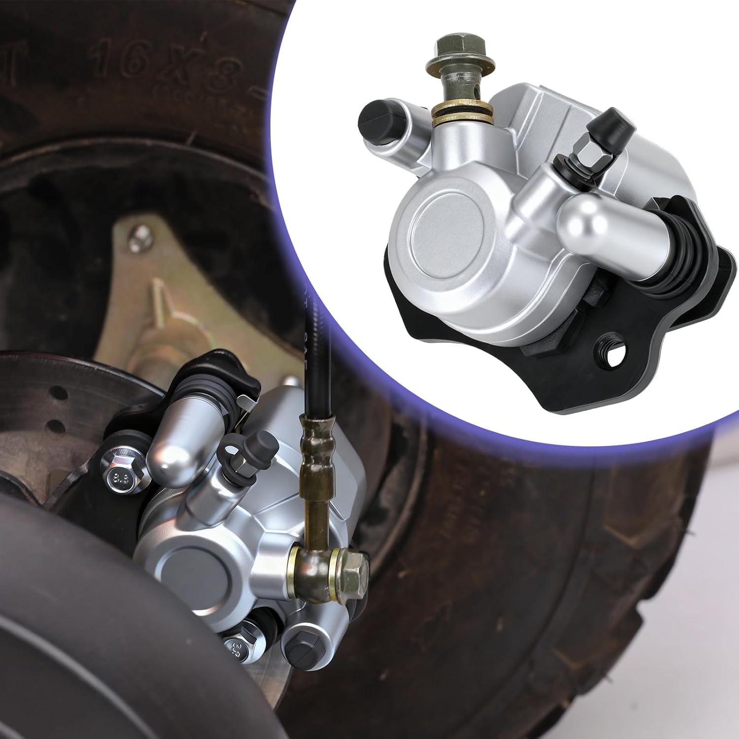 Coleman Go Kart KT196 Brake Master Cylinder Caliper Kit Replacement for 196cc KT196 GK200 Go Cart with 69" Hydraulic Brake Oil Hose Pads Assembly Powersports Parts Accessories