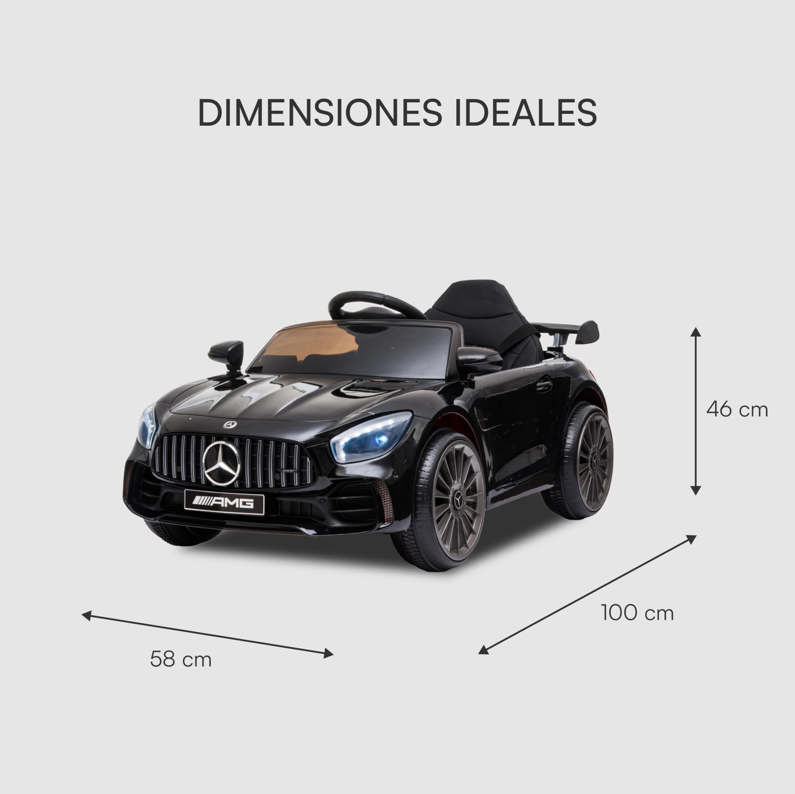 Baroni Toys Mercedes AMG Sport Coche Eléctrico para Niños Baby Car Full Optional, Coche Teledirigido Asiento de Plástico, Puertas Abatibles, Motor de 12 V, Carga de hasta 25 kg 1-4 Años, Negro
