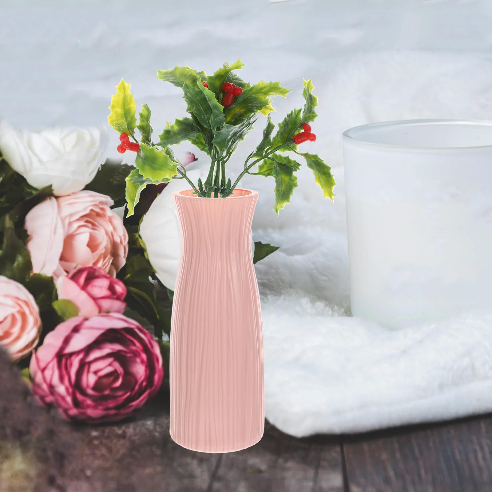 12 púas de Navidad Artificiales de Pino de Navidad, Tallos de Bayas Rojas, Hojas de Acebo para arreglos de, decoración de Invierno