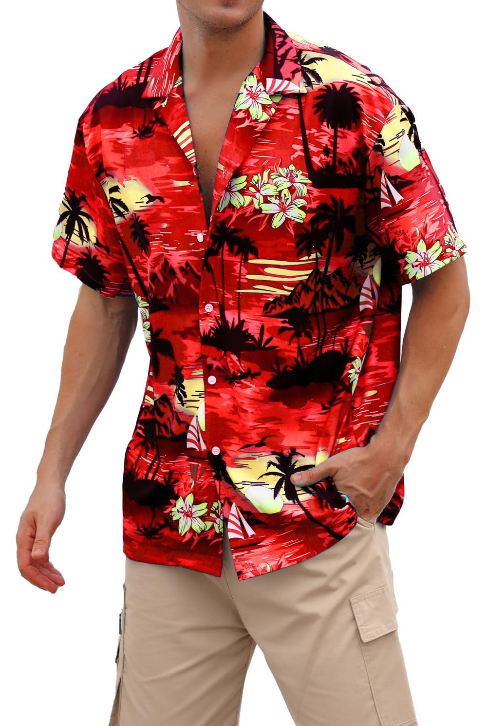 Cromoncent Hawaiian Shirt for Boy&amp;Men Short Sleeve Cuban Collar Tropical Holiday Summer Beach Shirts