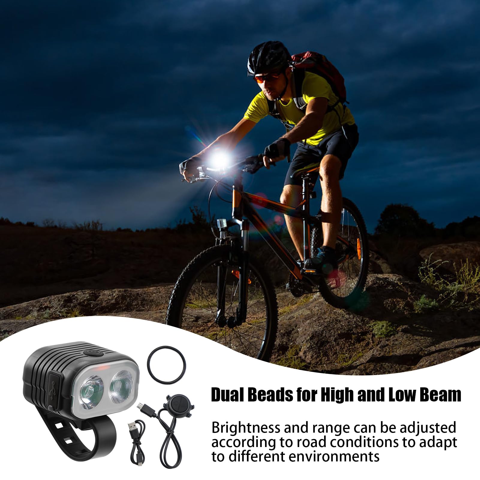 Lampe Avant Vélo 5 LED – Éclairage Sécurité VTT – Amovible – Gris