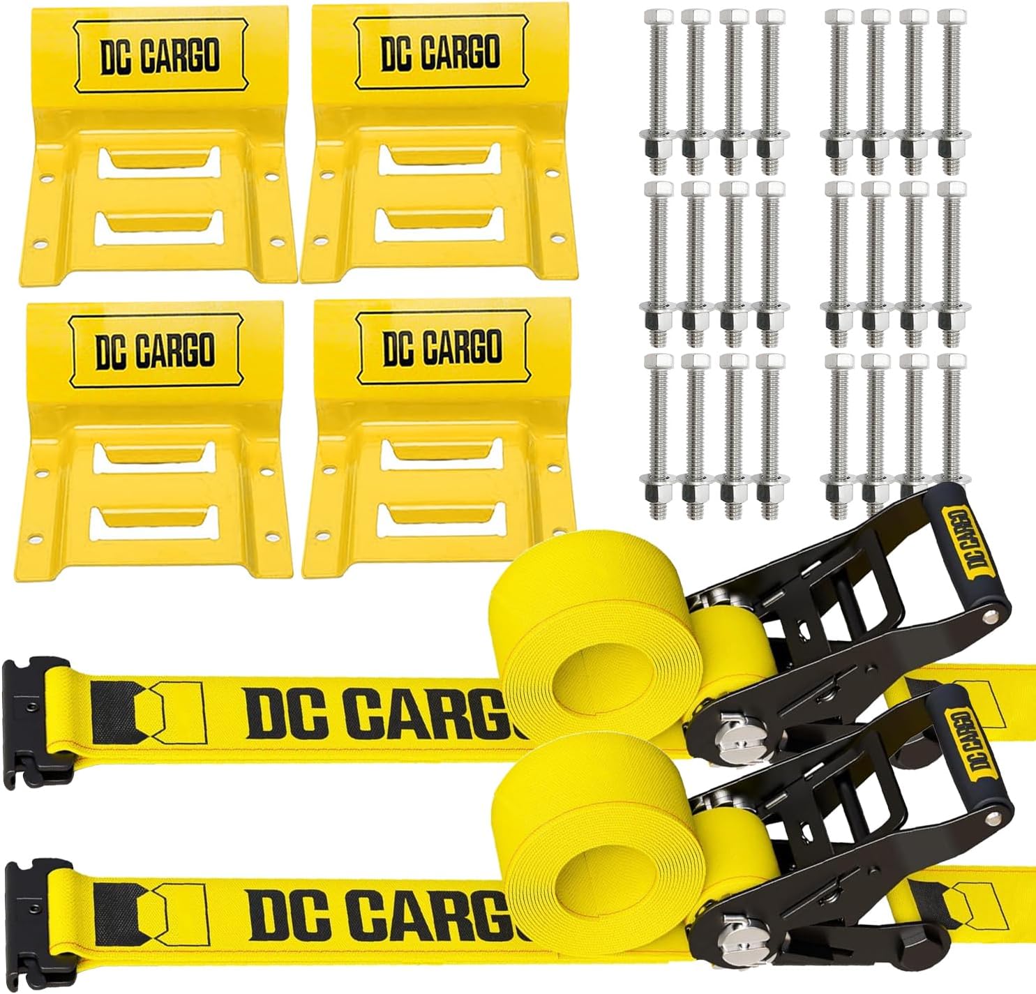 E Track Wheel Chock UTV Tie Down Straps Kit (2 Pack) 4,500lb Break Strength - Heavy Duty Ratchet Tire Straps System for Four-Wheeler