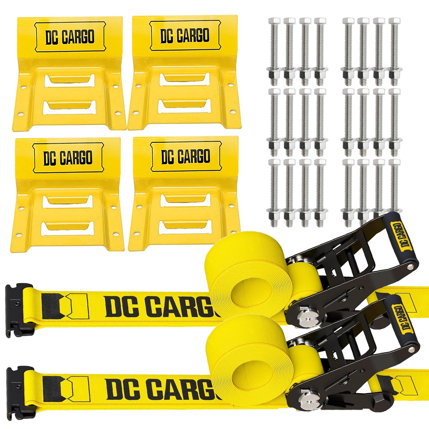 DC Cargo Mall E Track Wheel Chock UTV Tie Down Straps Kit (2 Pack) 4,500lb Break Strength - Heavy Duty Ratchet Tire Straps System for Four-Wheeler