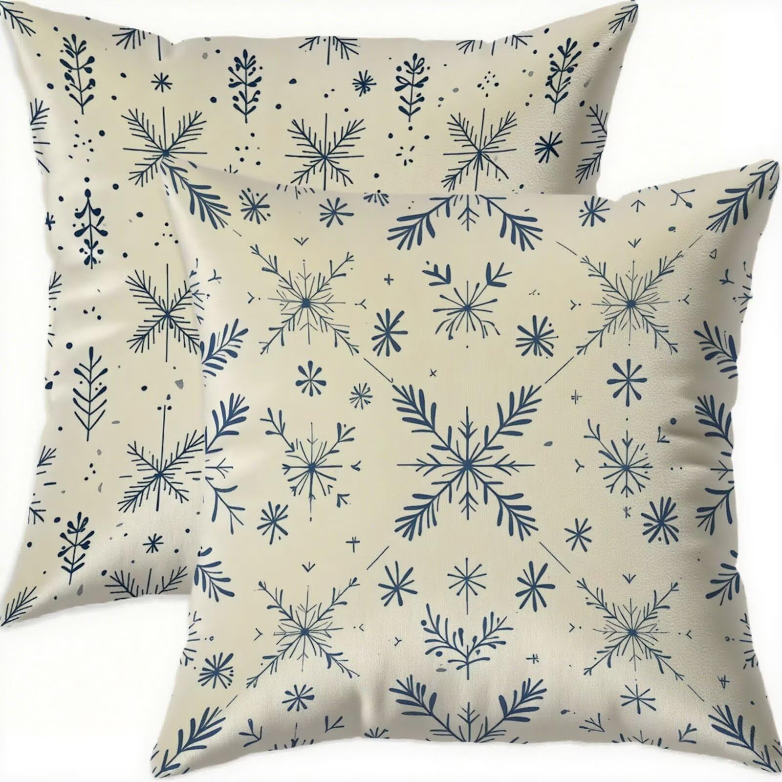 Housse coussin 60x60cm imperméable Noël velours bleu, taie oreiller canapé salon lot de 2