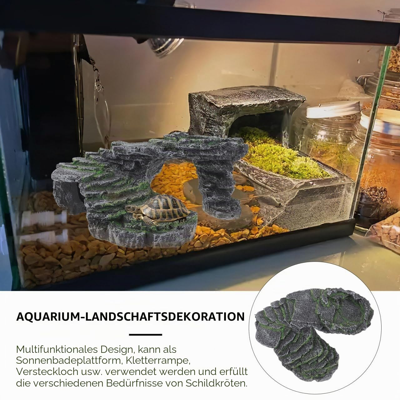 HOMSFOU Schildkröten Sonnenplattform mit Rampe, 24x22x11cm, Aquarium | NatüRliches Design, Sicheres Versteck, Robuster Kunststoff, füR Terrarien