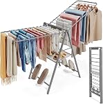APEXCHASER Clothes Drying Rack Foldable, Metal Laundry Drying Rack Collapsible, Portable Compact Clothes Rack for Sweater Towel Indoor & Outdoor, Height Adjustable, White