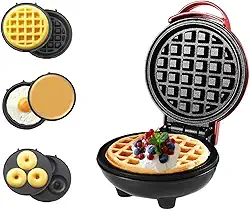 Lifeeverkeep Mini máquina de waffle 3 em 1 com pratos removíveis - waffles, donuts, panquecas tudo em vários fabricantes - Superfície antiaderente para facilitar a limpeza - Ótimo presente de Natal