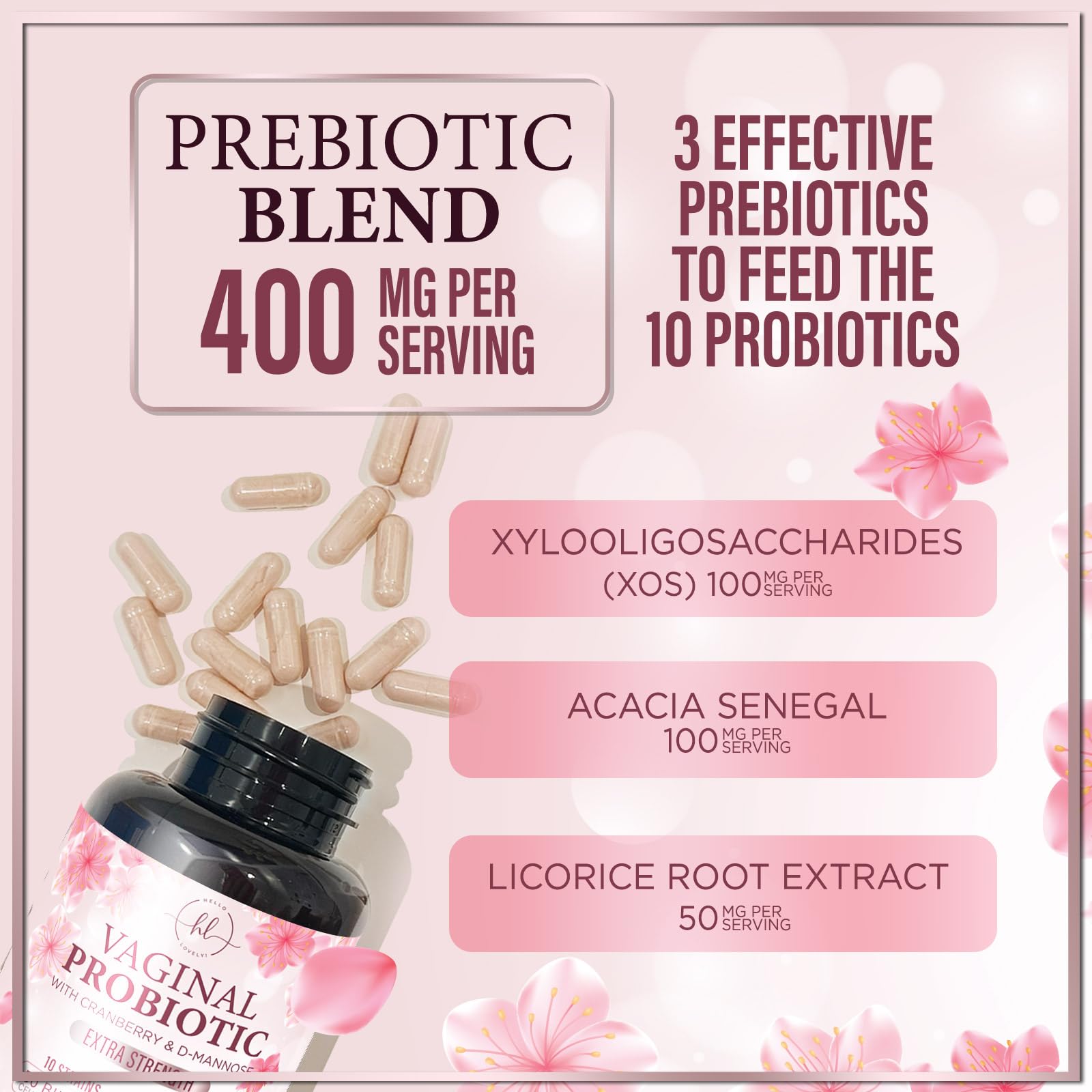 Vaginal Probiotics 50 Billion CFU - Gently Support Feminine Health, pH Balance, Healthy Odor & Vaginal Flora - Improved Formula for Women with Lactobacillus, Prebiotics & Cranberry - 60 Capsules — Amazon image 6