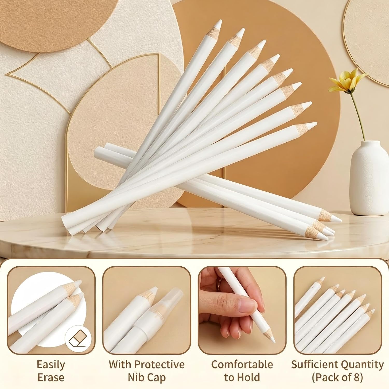 Sewing Chalk - Washable White Fabric Marking Pencils with Tip Caps,Fabric Markers for Sewing Ideal Choice for Tailoring,Garment Making,Quilting,and DIY Crafts(8 PCS 17.5cm)