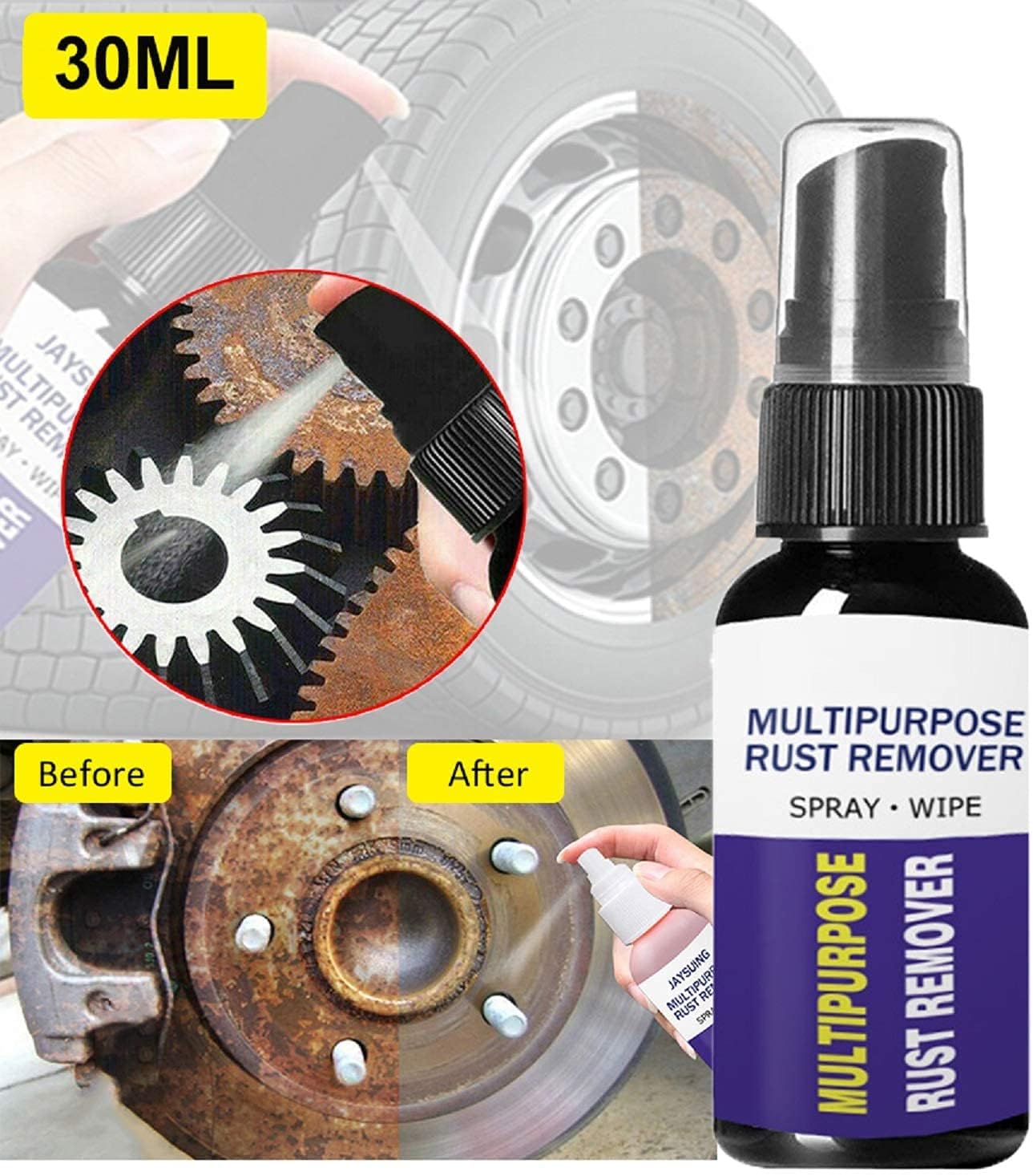 Rust Remover Spray - Multi-Purpose Rust Remover Rust Inhibitor Derusting Spray, Rustout Instant Remover Spray, Anti Rust Inhibitor Derusting Spray, Car Maintenance Cleaning Rust Dissolver (2pcs 30ml)