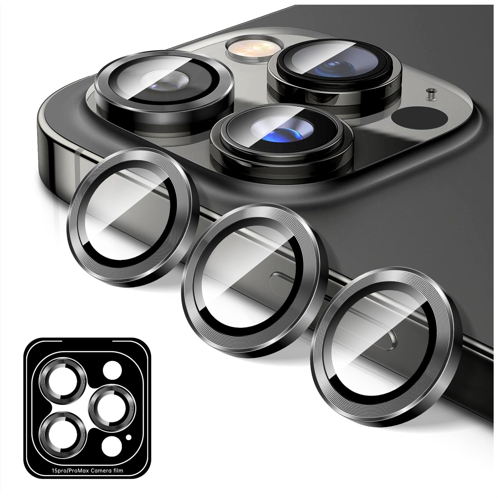 Kucheed Protector de Lente de Cámara Compatible con iPhone 11 Pro/iPhone 11 Pro Max, 9H Protector de Pantalla de Cubierta de Cámara de Vidrio Templado HD, Anillos Individuales Metálicos