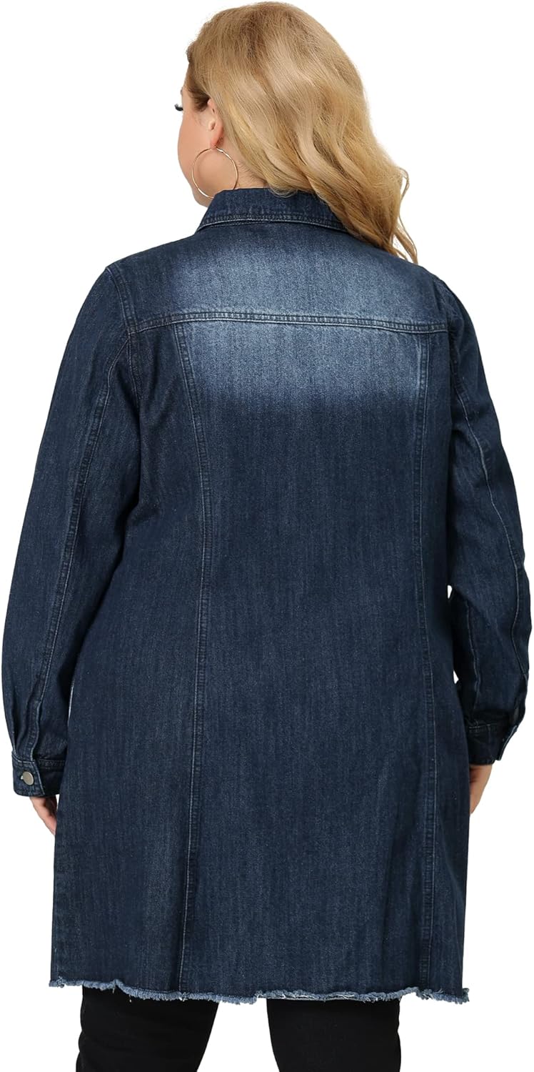 Agnes Orinda Women's Plus Size Denim Jacket Casual Long Distressed Button Up Pockets Jean Jackets Fall Outfits - Image 5