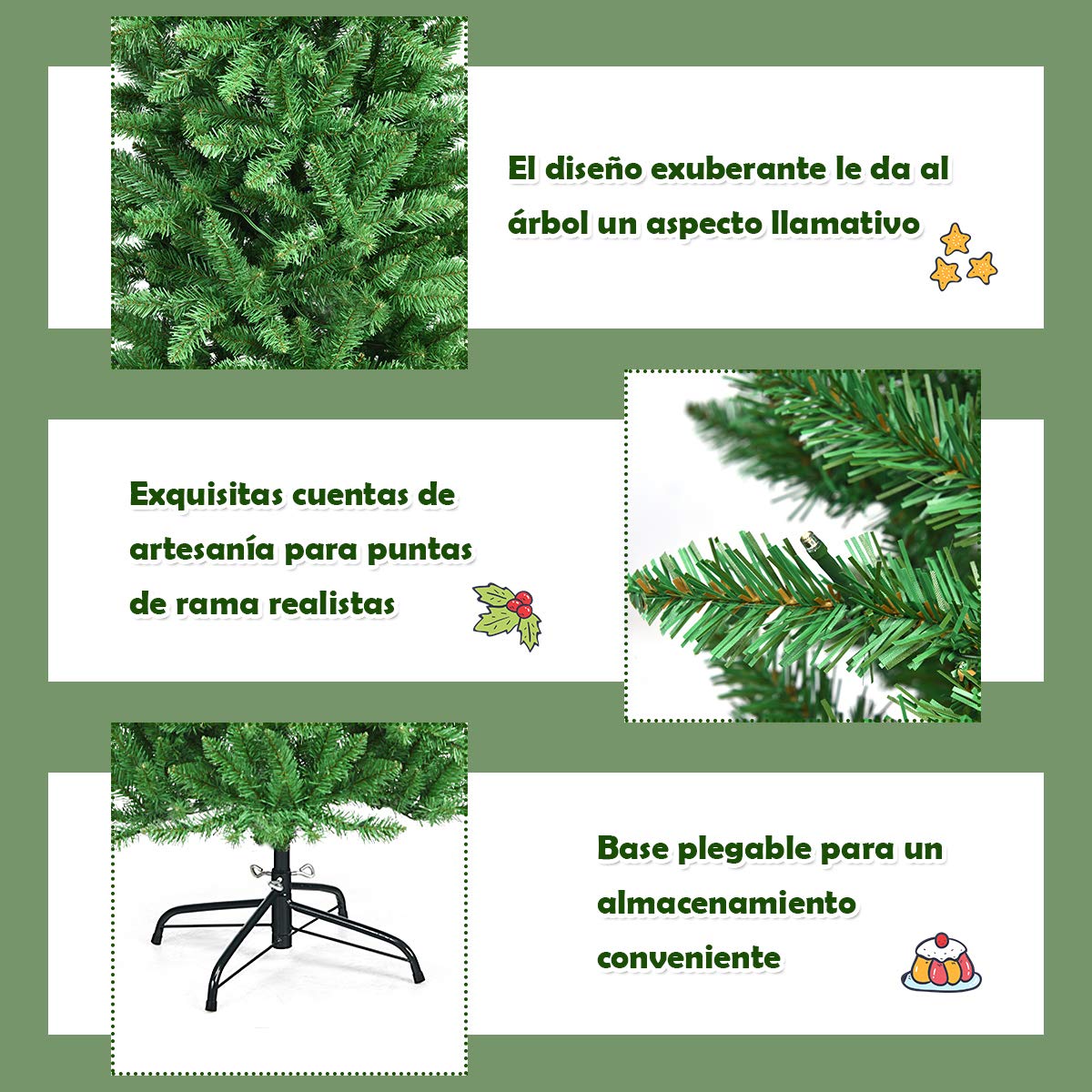 COSTWAY Árbol de Navidad 150cm Verde, Arbol de Navidad con Luces Incorporadas, 150 Luces LED de Blanco Cálido, 300 Agujas de PVC, Árbol de Navidad Slim/Estrecho, Soporte de Metal (150cm)