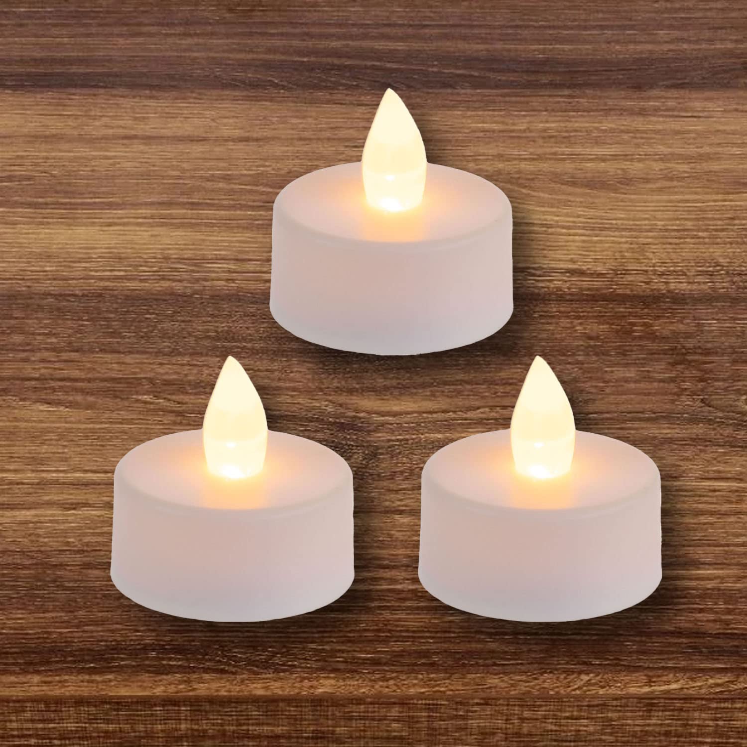 LED Tea Lights, Flameless Battery Powered , Pack of 3, Tealight Candles with Warm White Flickering Light, Electric Fake Candle Perfect for Weddings , Parties, Table Arrangements and Dining Rooms