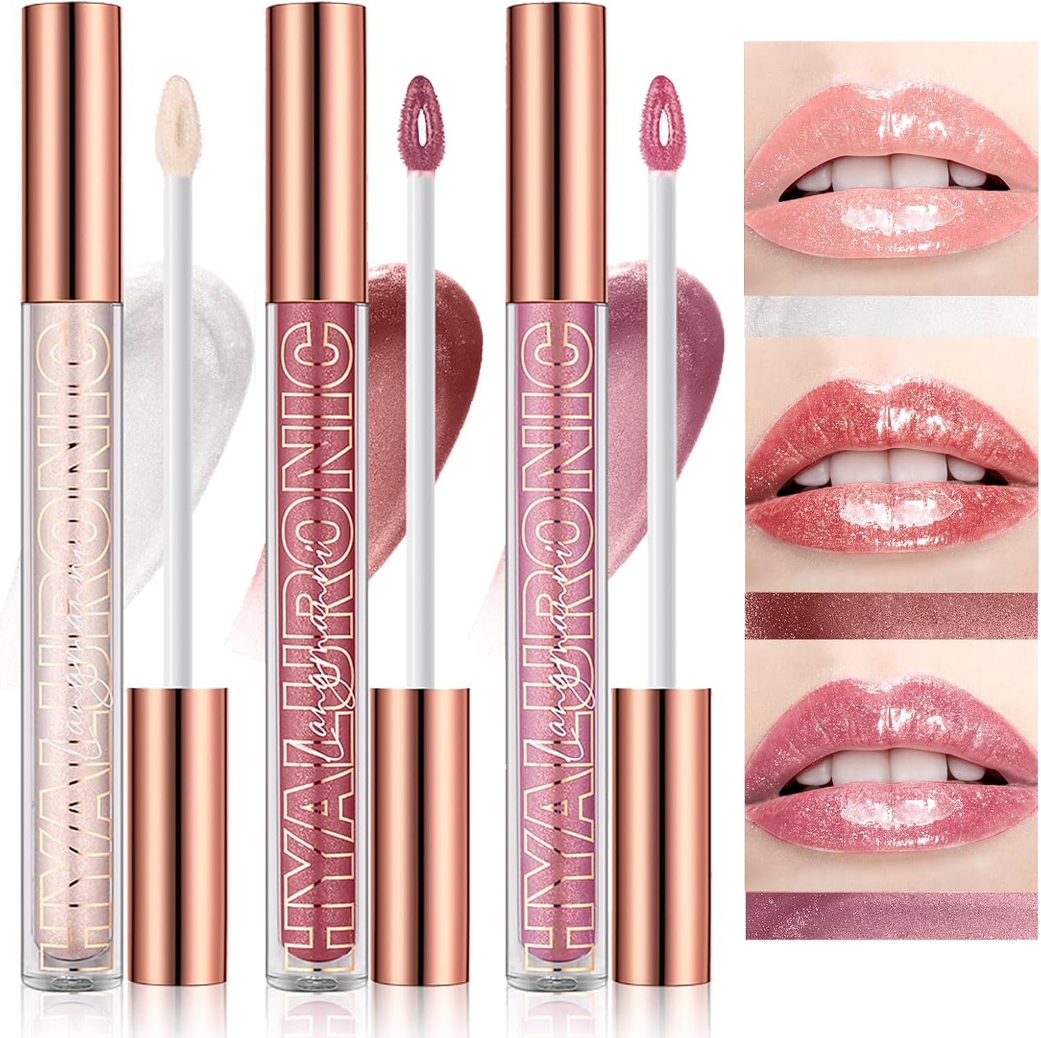 3Pcs Hyaluronic Acid Lip Gloss Set,Hydrate & High Shine Clear Looking Lips,Smooth Texture And Long Lasting Lip moisturizing,Brightening 0.1oz/pc (#1#2#3, 3Pcs)