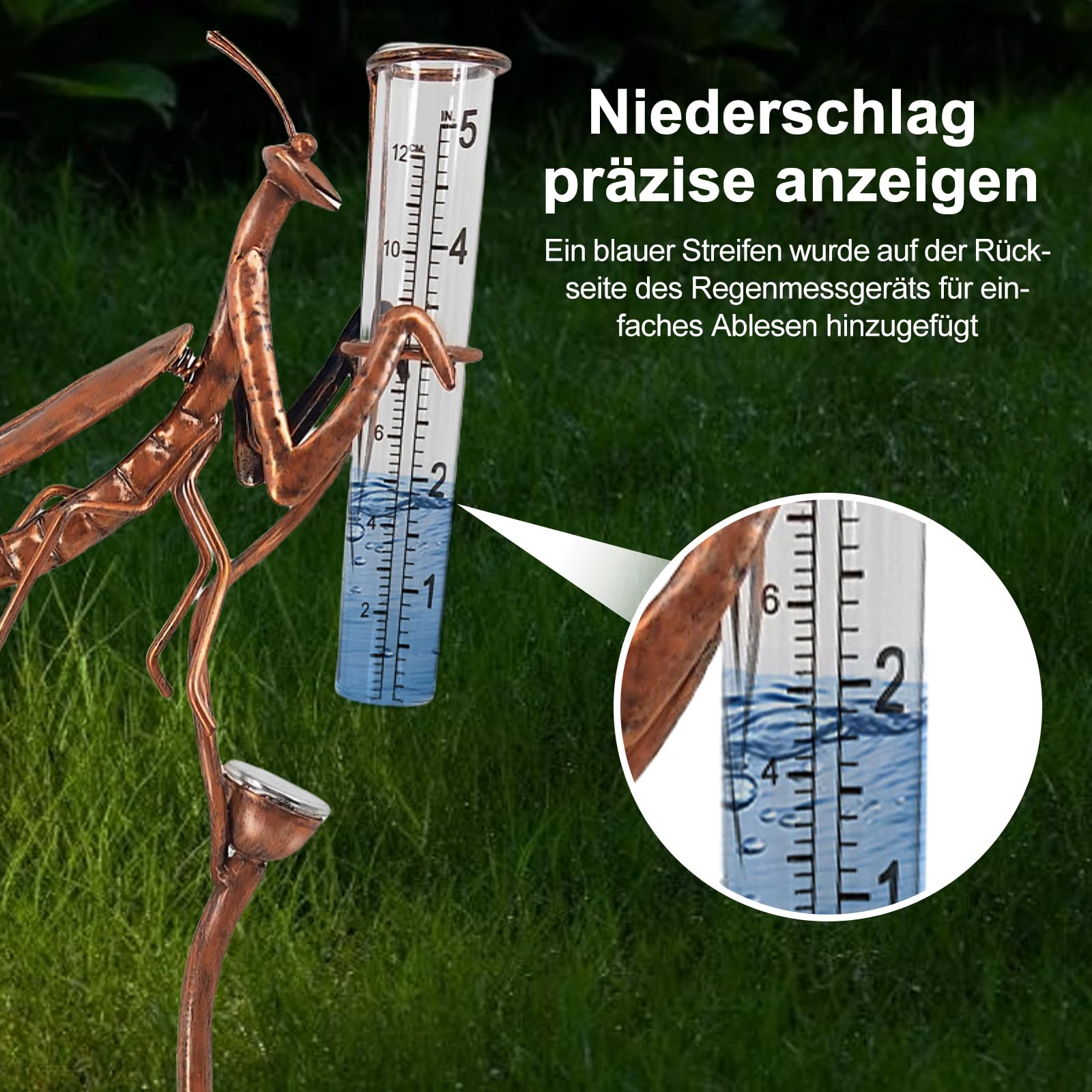 HOSPAOP Pluviomètre Solaire de Jardin avec LED et Piquet – Verre Résistant au Gel, Mesure Précise des Précipitations pour Pelouse, Terrasse, Champs, Patio, Déco Extérieure