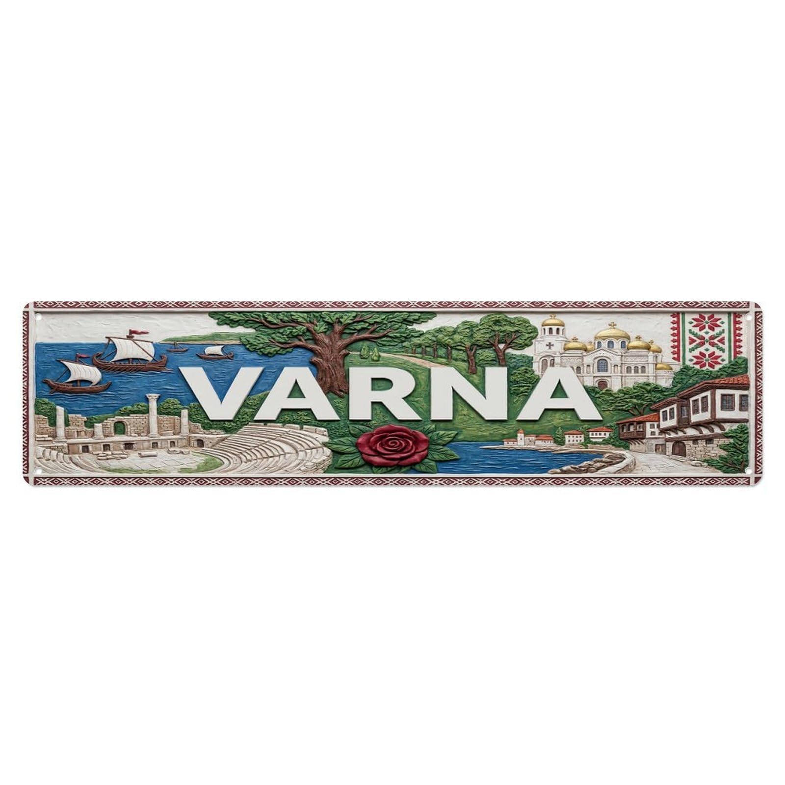 Cwbufd Vintage Style Vintage Varna Bulgaria Flag Pattern Vintage Metal Tin Sign Plaque Wall Decor For Cafe, Club Bar, Office, Garden Metal Poster 4X16inch