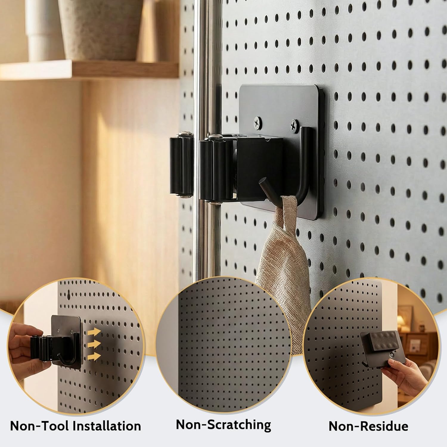 4pcs Magnetic Broom Holder Wall Mount, 12.13lbs Heavy Duty Mop and Broom Organizer, No Drill Tool Gripper for Garage Home Office Tool Organizer, RV & Living Room Essential (Black)