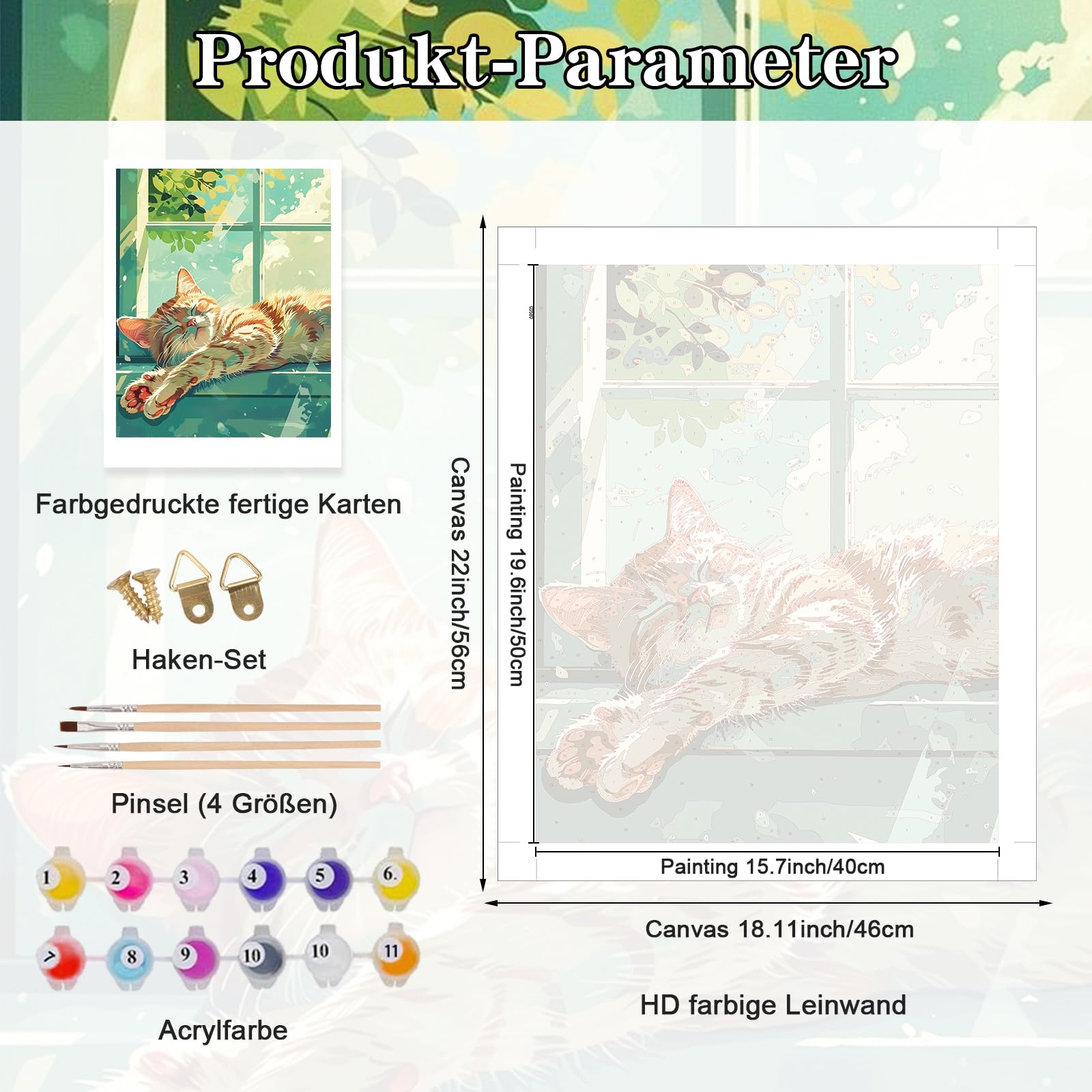 AIRDEA – Peinture Par Numéros Chat Adulte – Kit DIY Acrylique 40x50 Cm – Toile HD, 3 Pinceaux, Crochets – Décoration Murale Sans Cadre